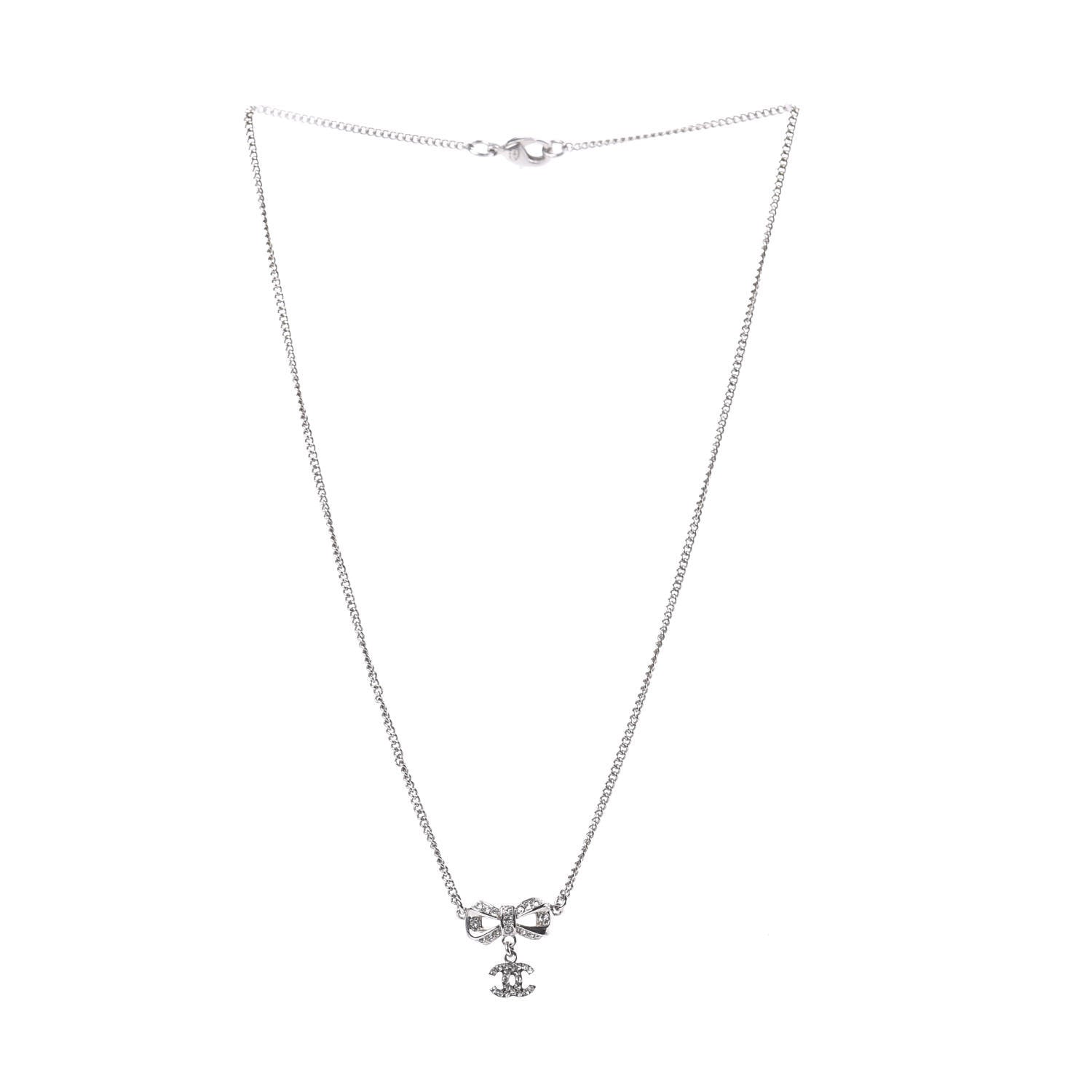 Chanel Crystal CC Bow Necklace Silver 3 of 5