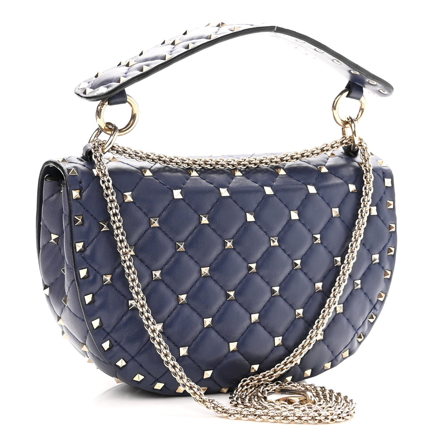 Valentino Garavani Nappa Medium Rockstud Spike Halfmoon Saddle Bag Blue 3 of 11