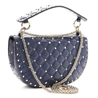 Valentino Garavani Nappa Medium Rockstud Spike Halfmoon Saddle Bag Blue 3 of 11