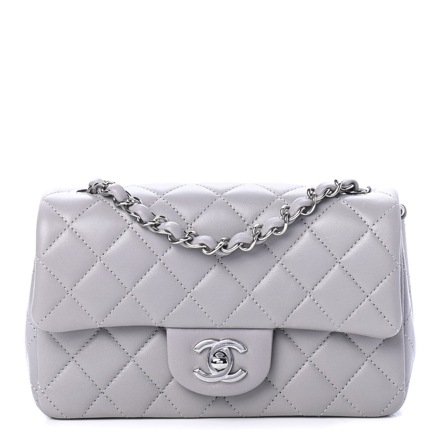 Lambskin Quilted Mini Rectangular Flap Grey