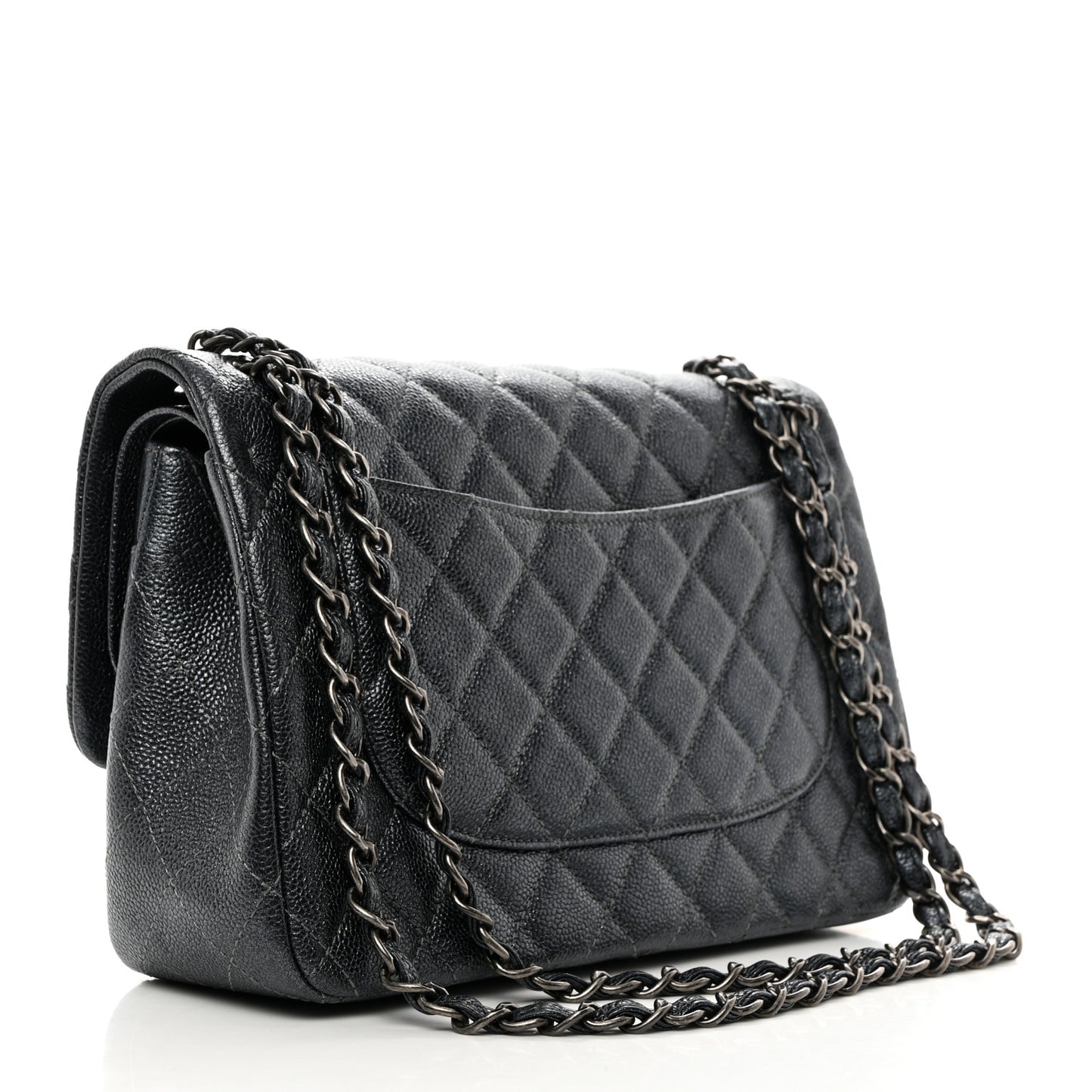 Metallic Caviar Quilted Jumbo Double Flap Dark Grey