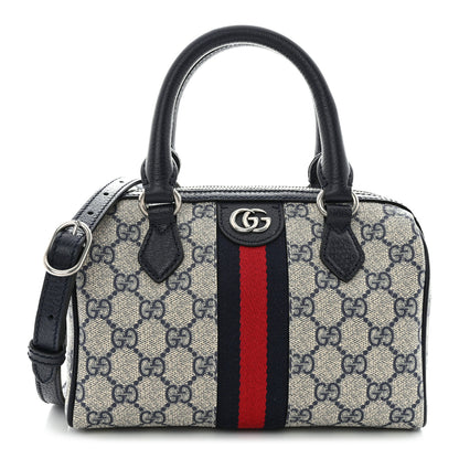Gucci GG Supreme Monogram Textured Dollar Calfskin Web Mini Ophidia Top Handle Bag Beige Blue 1 of 10