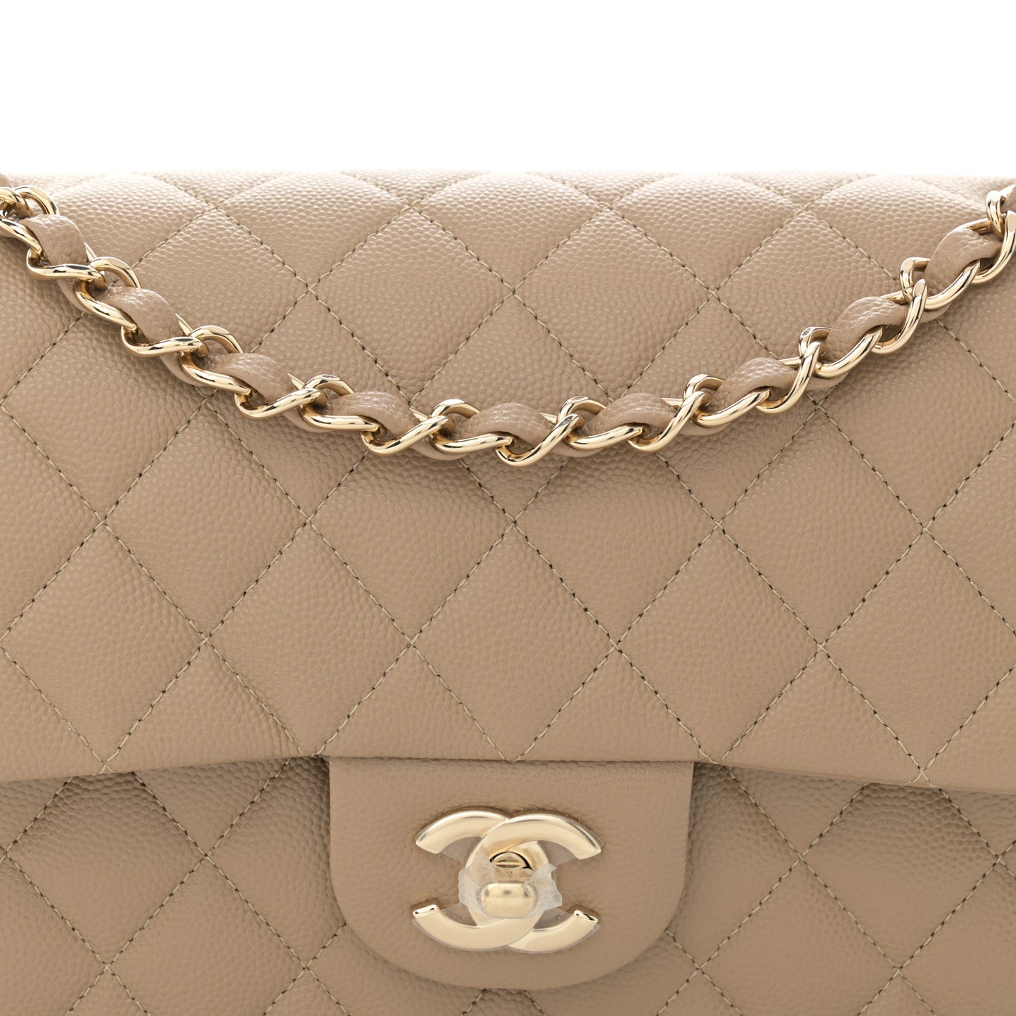 Caviar Quilted Medium Double Flap Dark Beige