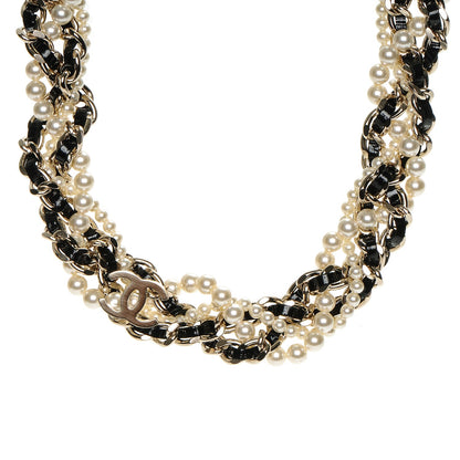 Chanel Pearl CC Chain Choker Necklace Black Gold 1 of 4
