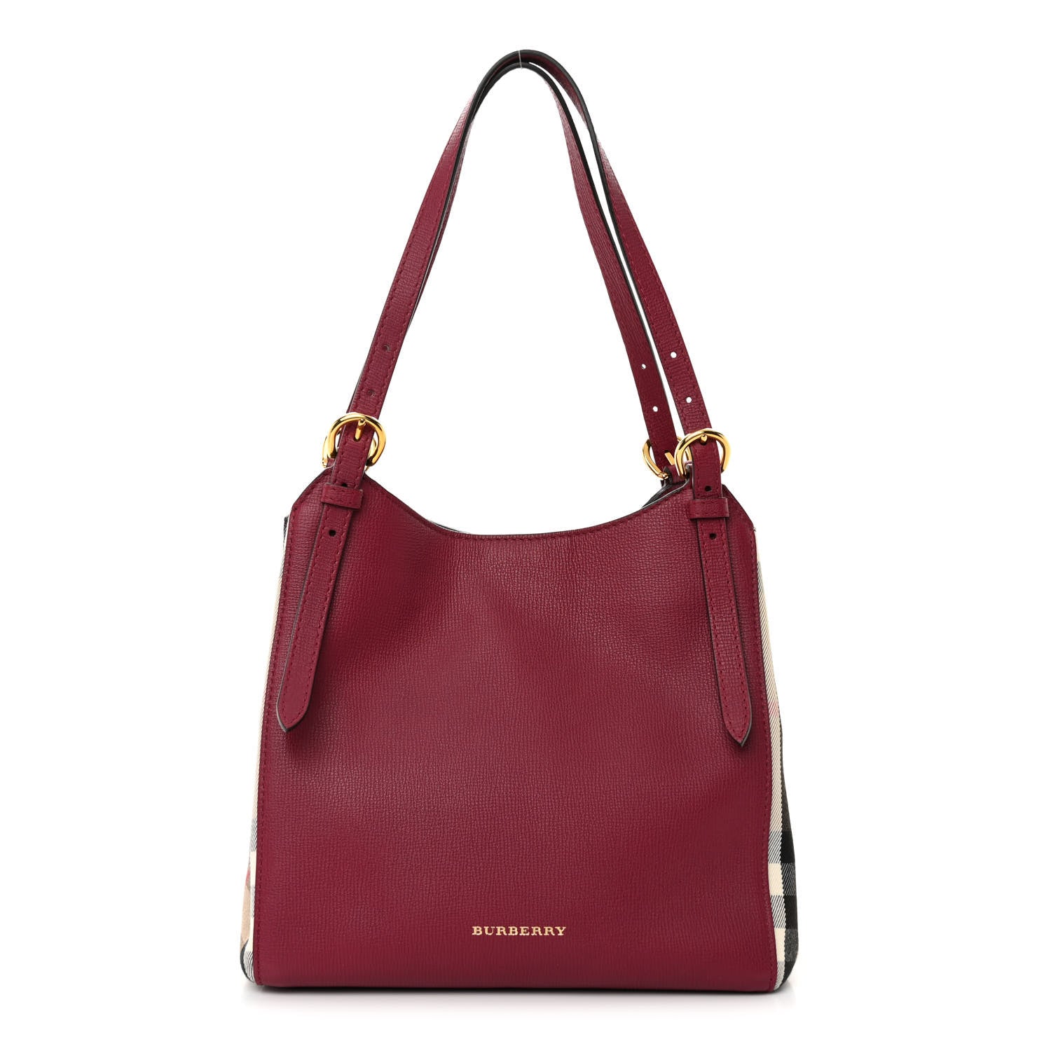 Burberry Grainy Calfskin House Check Small Canterbury Mahogany Red 1 of 13