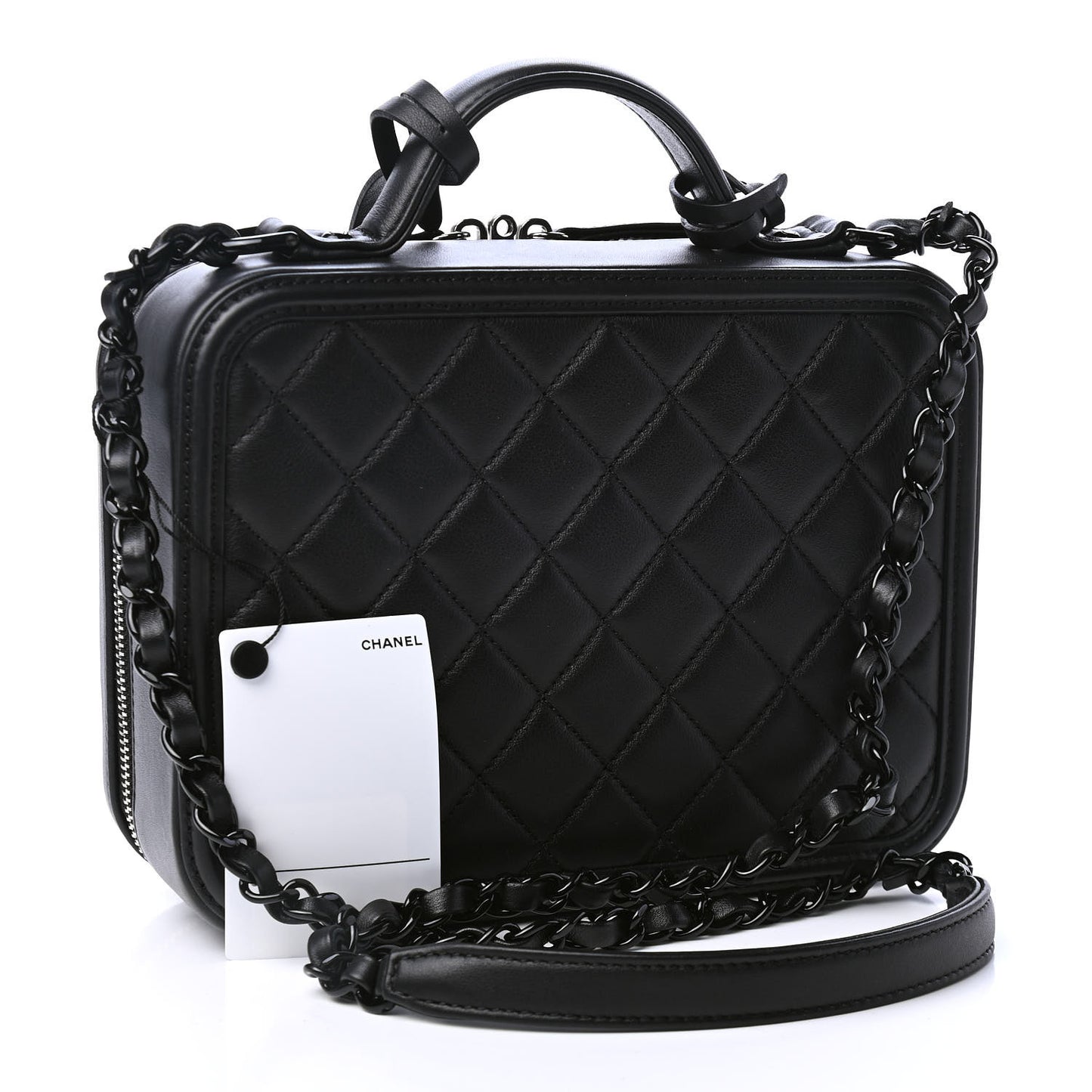 Lambskin Quilted Medium CC Filigree Vanity Case Black