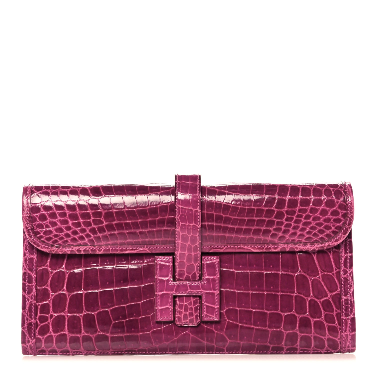 Hermes Shiny Niloticus Crocodile Jige Elan 29 Clutch Rose Scheherazade 1 of 10