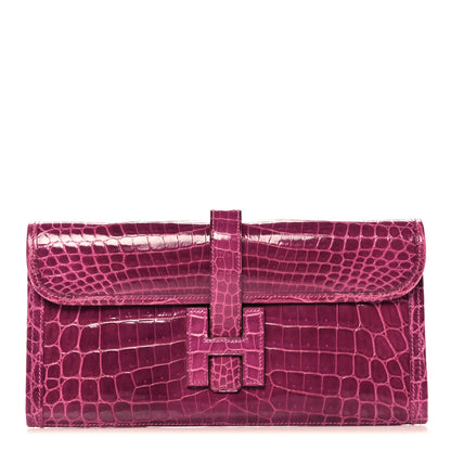 Hermes Shiny Niloticus Crocodile Jige Elan 29 Clutch Rose Scheherazade 1 of 10