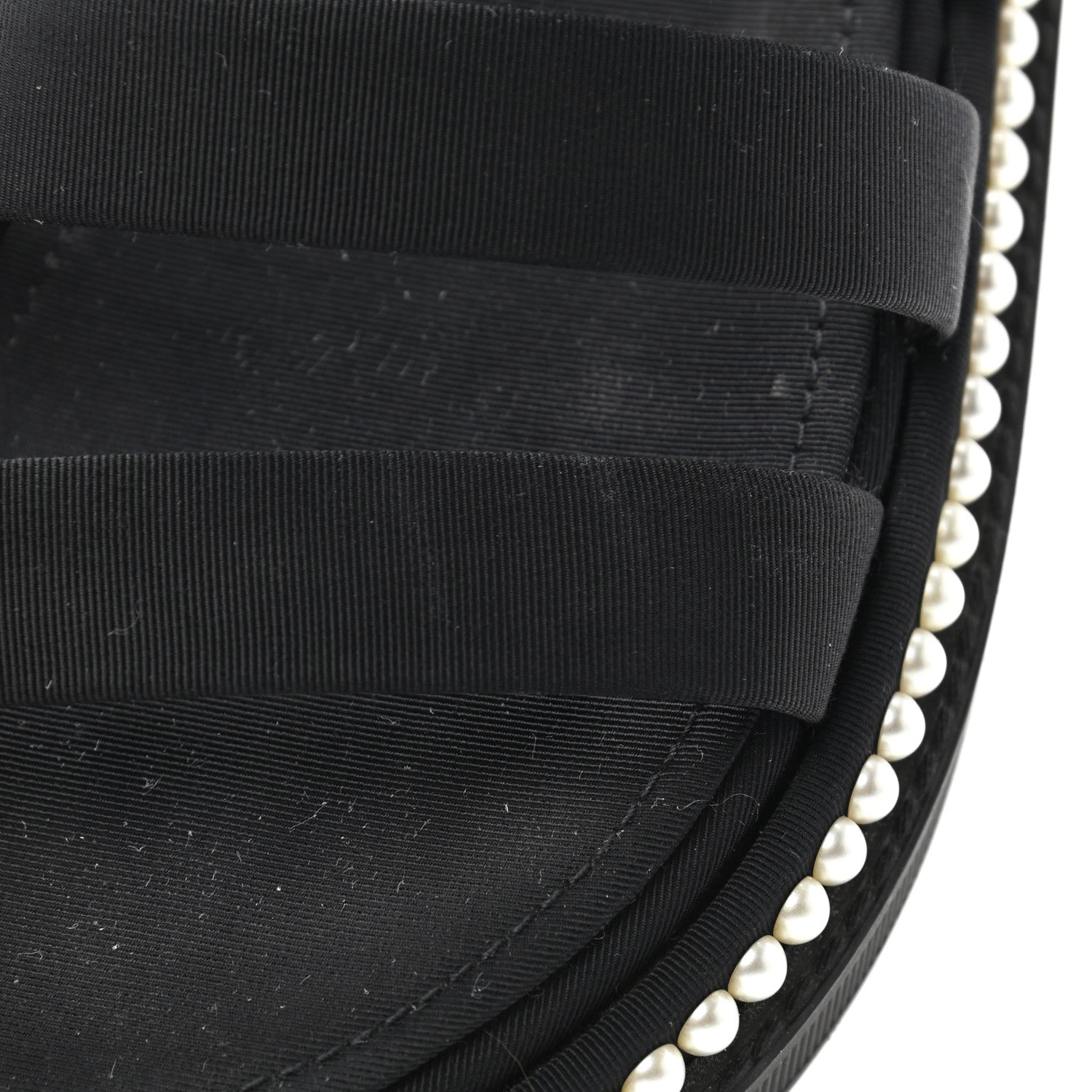 Chanel Grosgrain Pearl Flat Sandals 38.5 Black 10 of 11