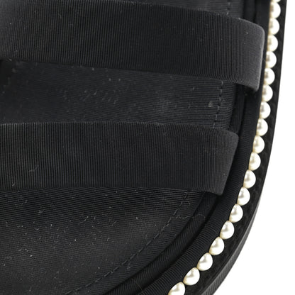 Chanel Grosgrain Pearl Flat Sandals 38.5 Black 10 of 11
