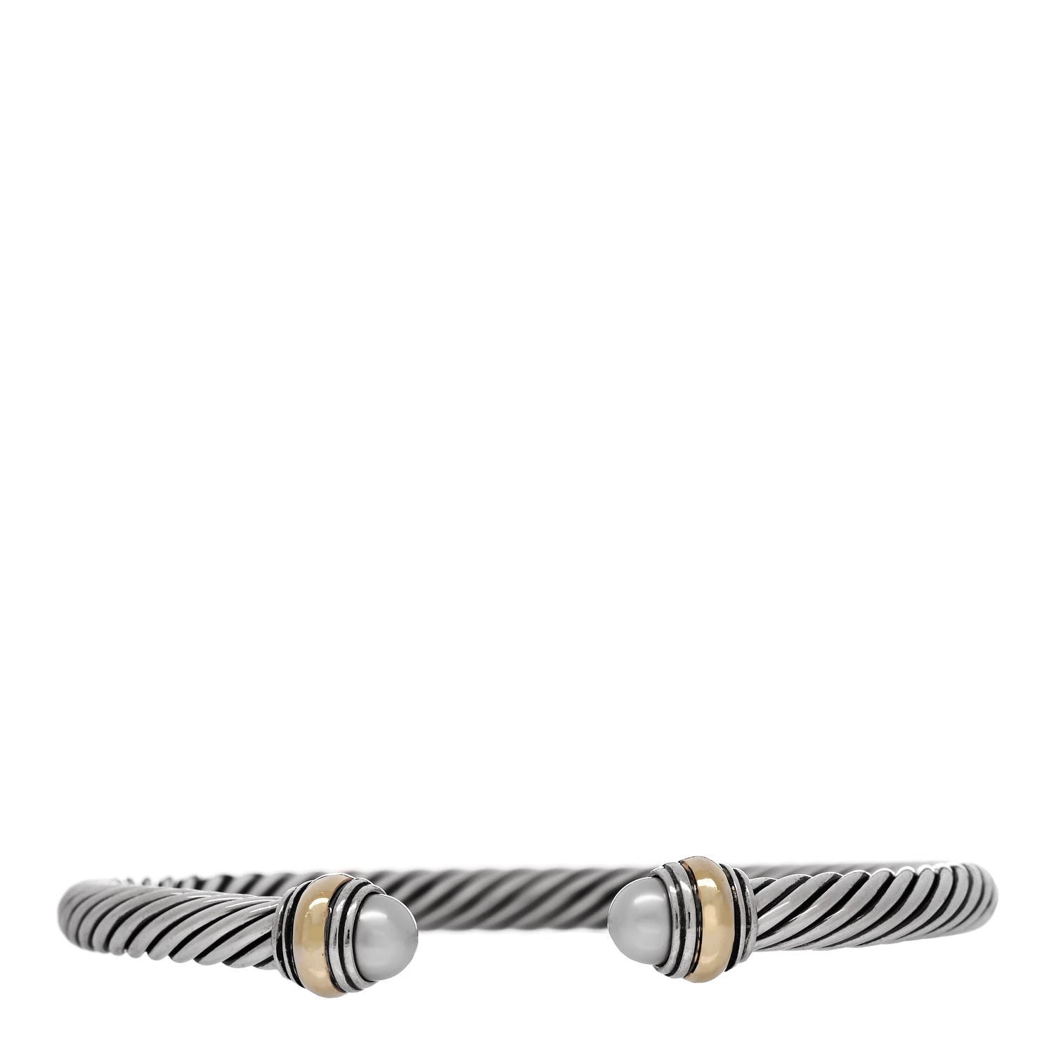 David Yurman Sterling Silver 14K Yellow Gold Pearl 5mm Cable Classics Bracelet 1 of 3