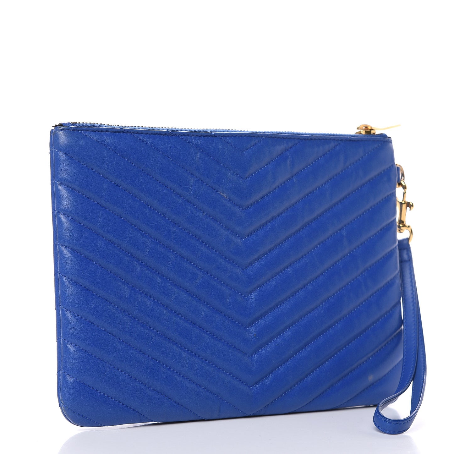 Calfskin Matelasse Chevron Monogram A5 Wristlet Blue Majorelle