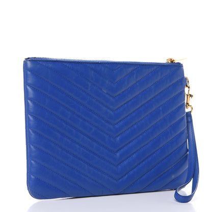 Saint Laurent Calfskin Matelasse Chevron Monogram A5 Wristlet Blue Majorelle 3 of 13