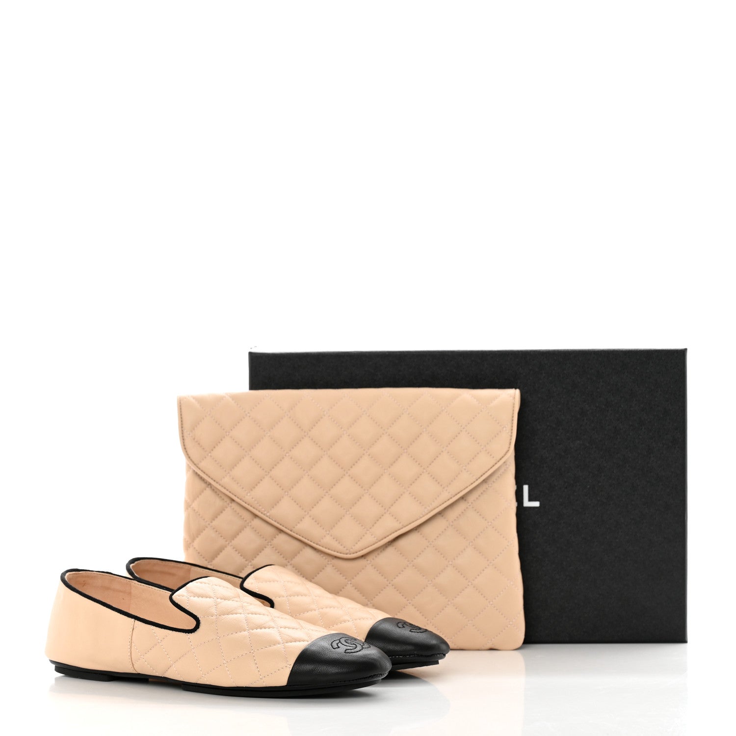 Chanel Lambskin Quilted Cap Toe Slipper With Pouch 37 Beige Black 14 of 14