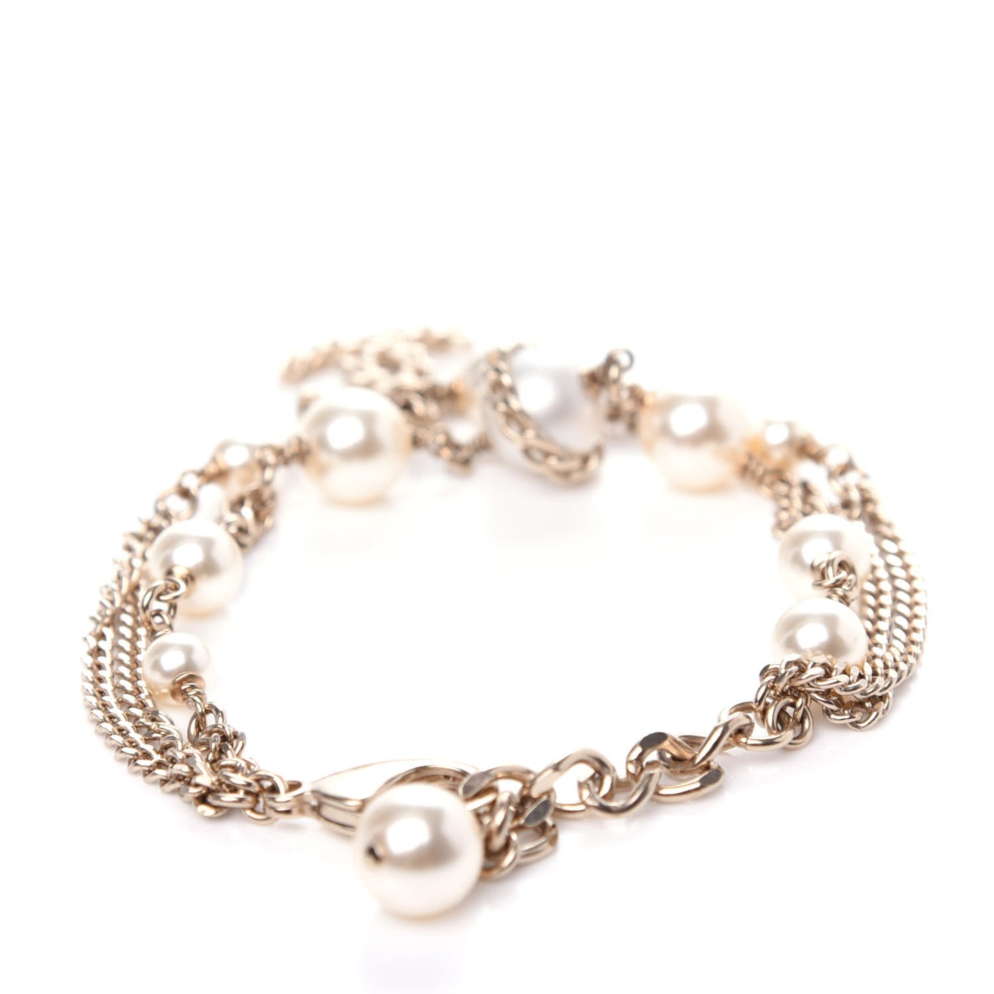 Pearl CC Chain Bracelet Gold