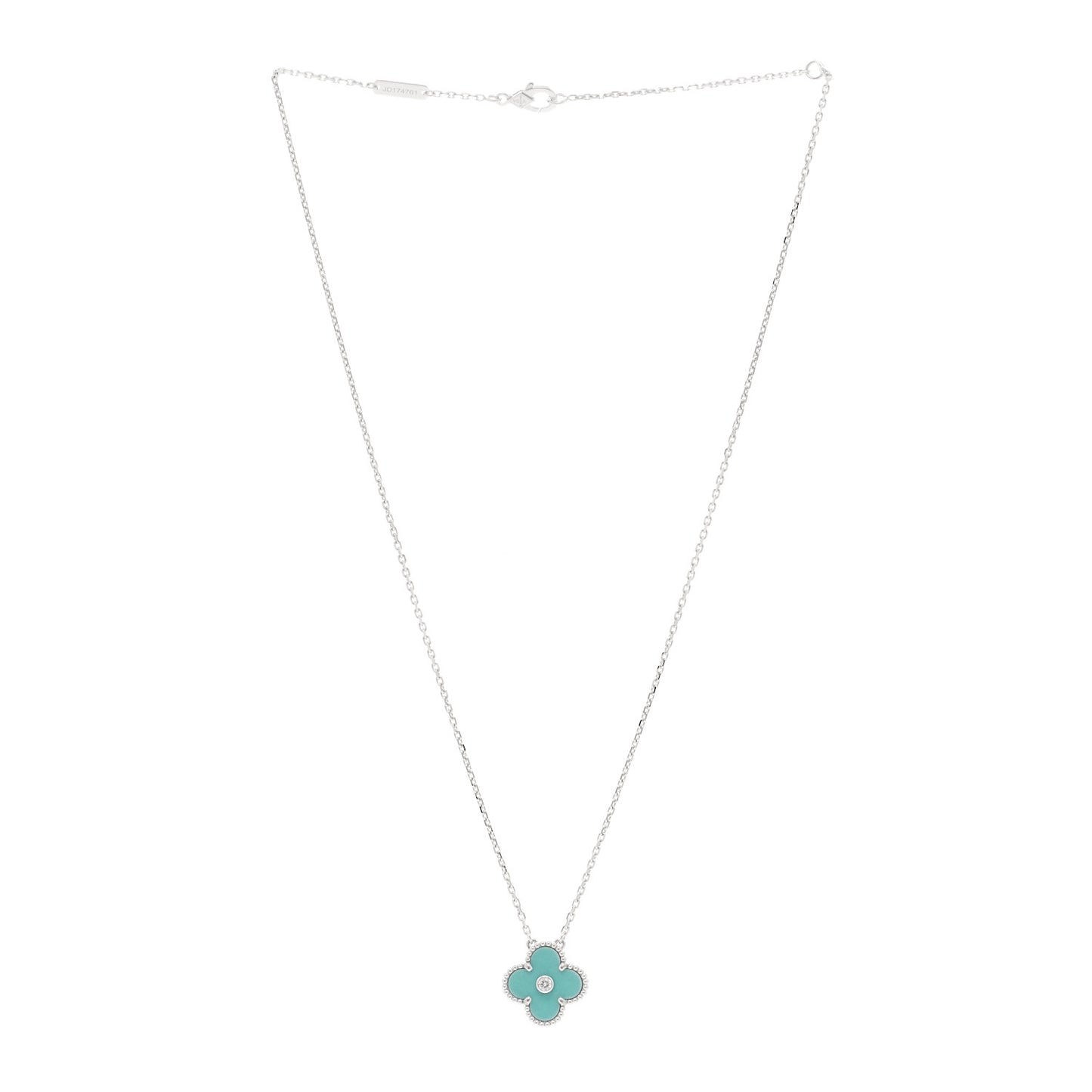 18K White Gold Diamond Celadon Green Sevres Porcelain Vintage Alhambra Pendant Necklace
