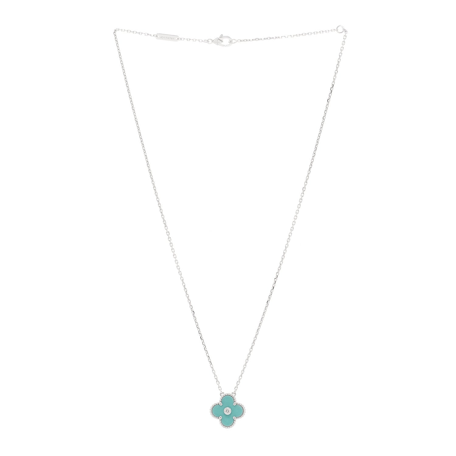Van Cleef & Arpels 18K White Gold Diamond Celadon Green Sevres Porcelain Vintage Alhambra Pendant Necklace 3 of 5