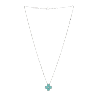 Van Cleef & Arpels 18K White Gold Diamond Celadon Green Sevres Porcelain Vintage Alhambra Pendant Necklace 3 of 5