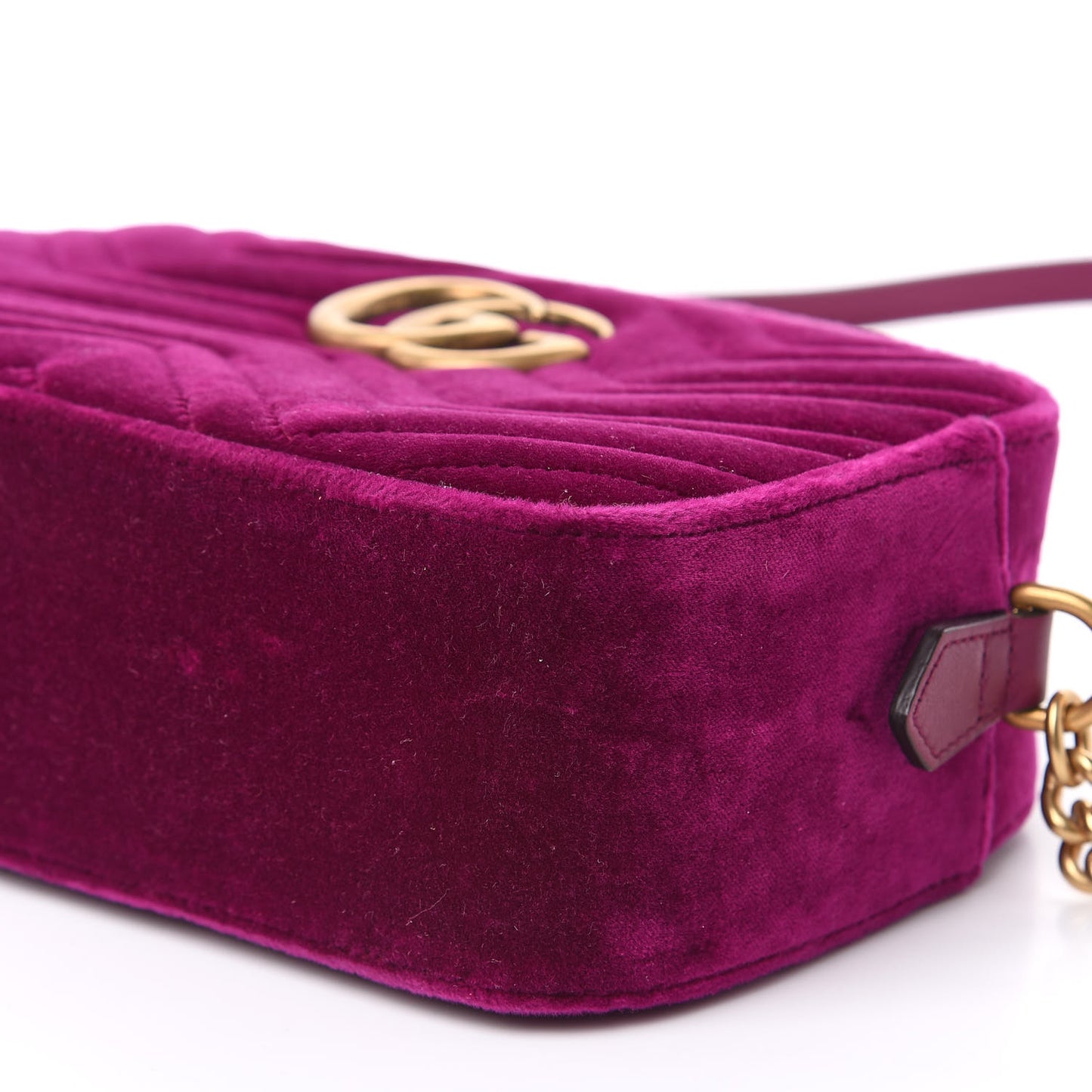 Velvet Matelasse Small GG Marmont Chain Shoulder Bag Fuchsia Violet Cyclamen