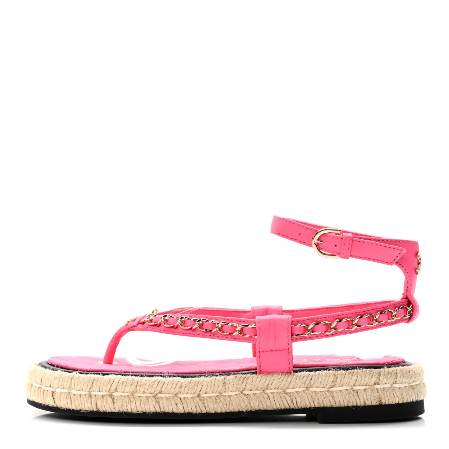 Lambskin Chain CC Thong Espadrille Sandals 35 Pink