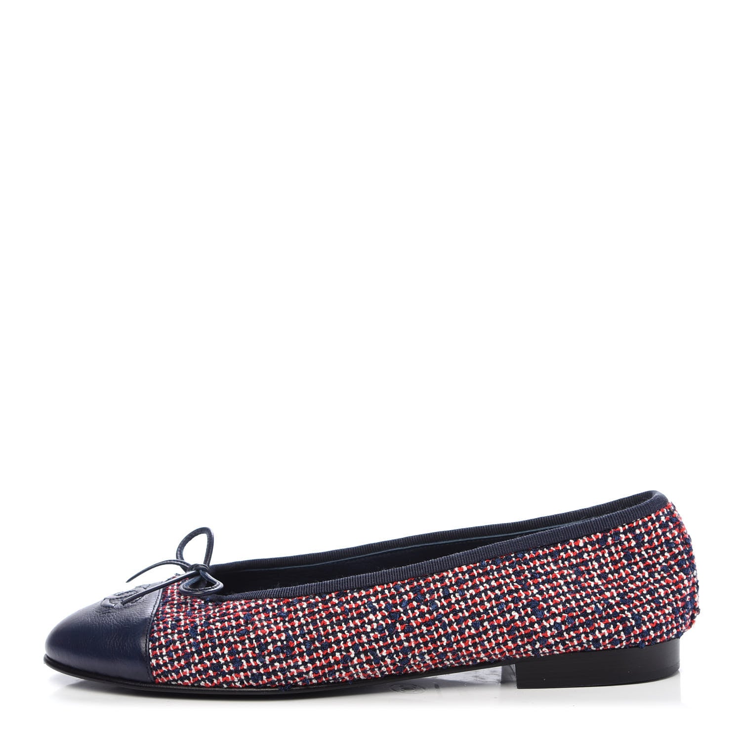 Chanel Tweed Lambskin Cap Toe Ballerina Flats 40 Navy Red 1 of 8
