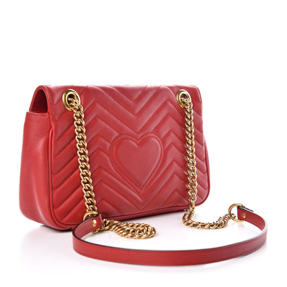 Gucci Calfskin Matelasse Small GG Marmont Shoulder Bag Hibiscus Red 3 of 12
