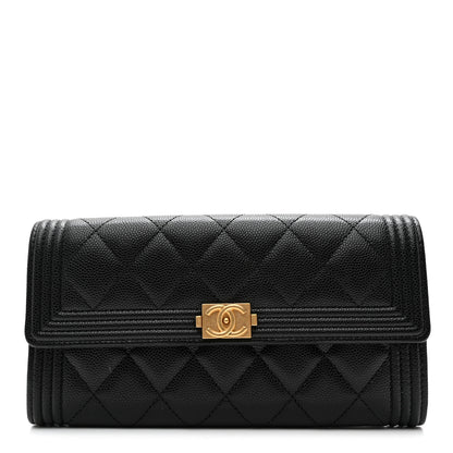 Chanel Caviar Quilted Large Boy Gusset Flap Wallet Black 1 of 12