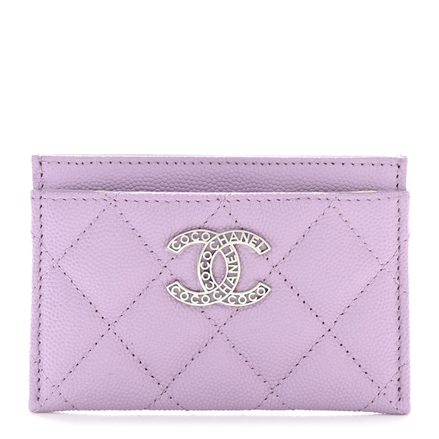Caviar Quilted CC Logo Card Holder Light Purple