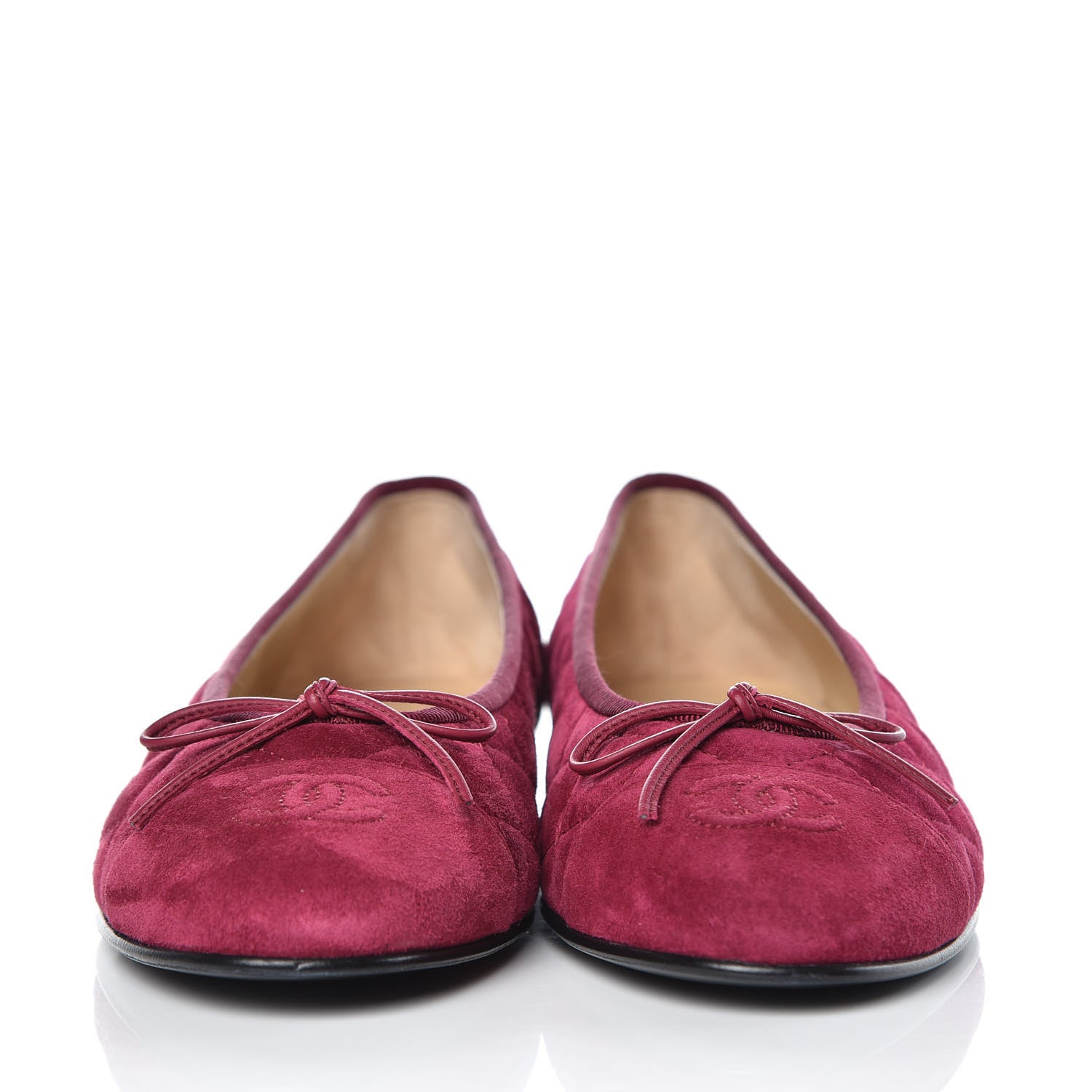 Chanel Suede Calfskin Quilted Cap Toe CC Ballerina Flats 40.5 Dark Pink 4 of 10