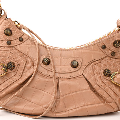 Balenciaga Extra Supple Calfskin Crocodile Embossed Le Cagole Shoulder Bag XS Nude Beige 8 of 10