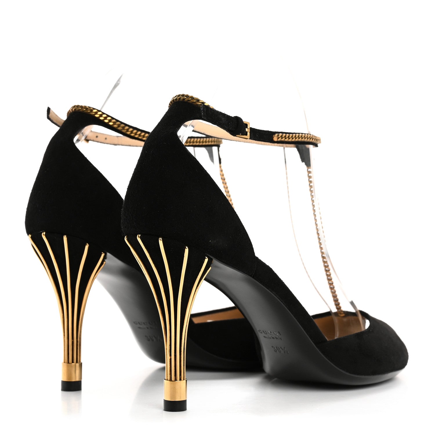 Gucci Kid Scamosciato Ankle Chain Pump 39.5 Black 5 of 8