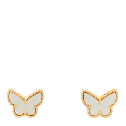 Van Cleef & Arpels 18K Yellow Gold Mother of Pearl Sweet Alhambra Butterfly Earrings 1 of 5
