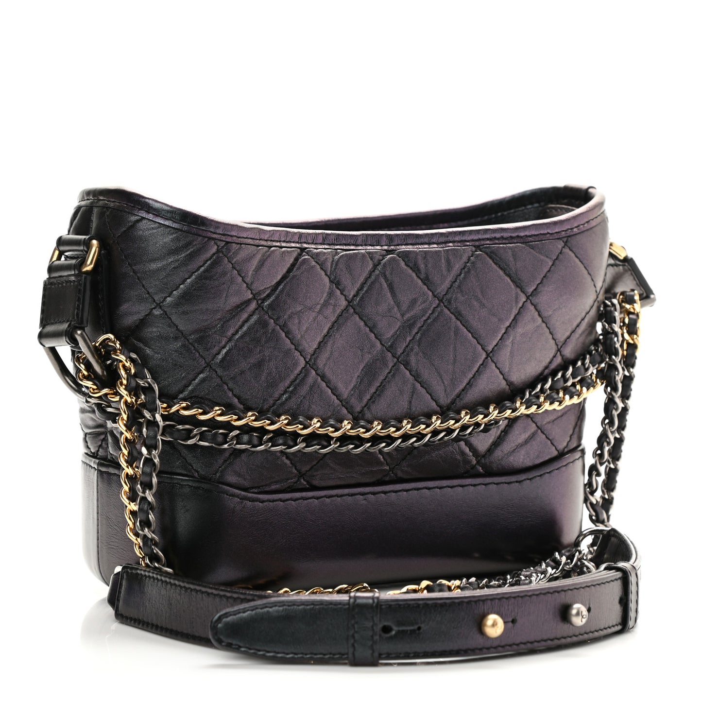 Iridescent Aged Calfskin Quilted Small Gabrielle Hobo Black