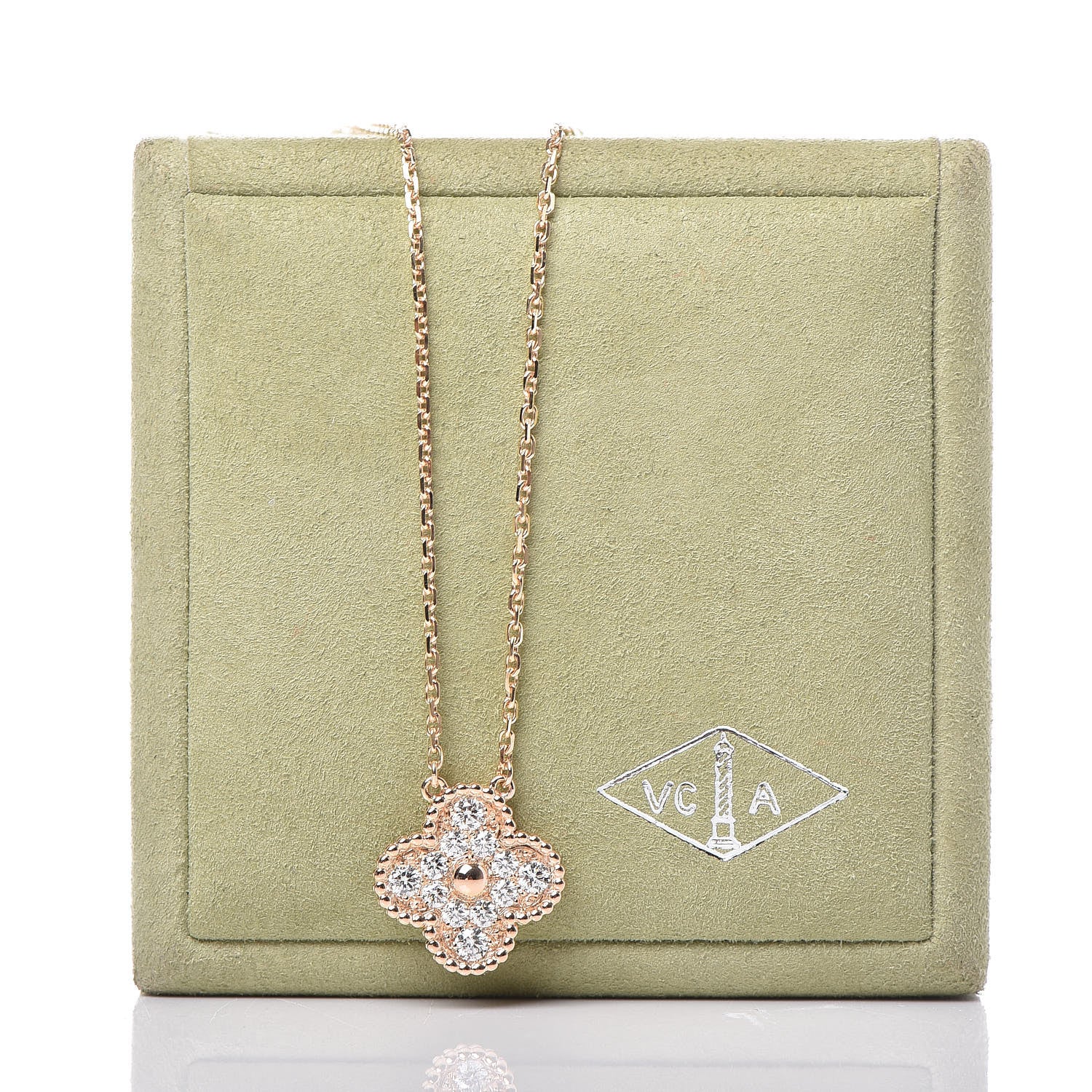 Van Cleef & Arpels 18K Rose Gold Diamond Vintage Alhambra Pendant Necklace 8 of 8