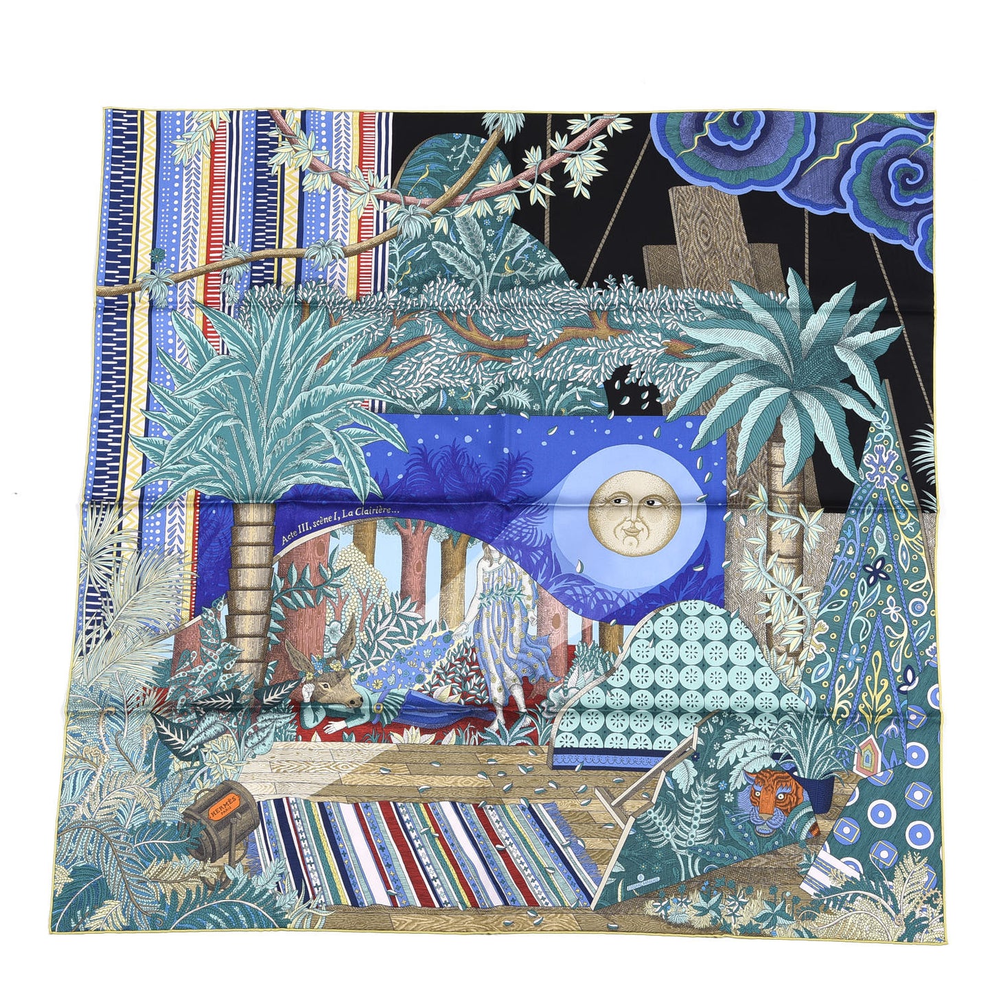 Silk Acte III Scene I La Clairiere Scarf 90 Black Bleu Vert