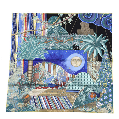 Hermes Silk Acte III Scene I La Clairiere Scarf 90 Black Bleu Vert 1 of 3