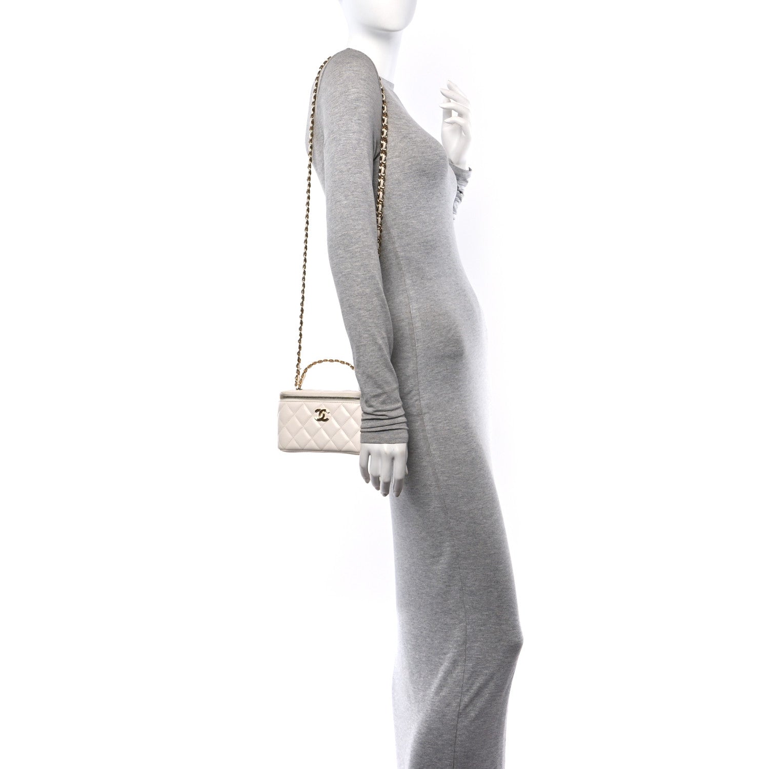 Chanel Lambskin Quilted Golden Links Top Handle Vanity Case With Chain White 3 of 12