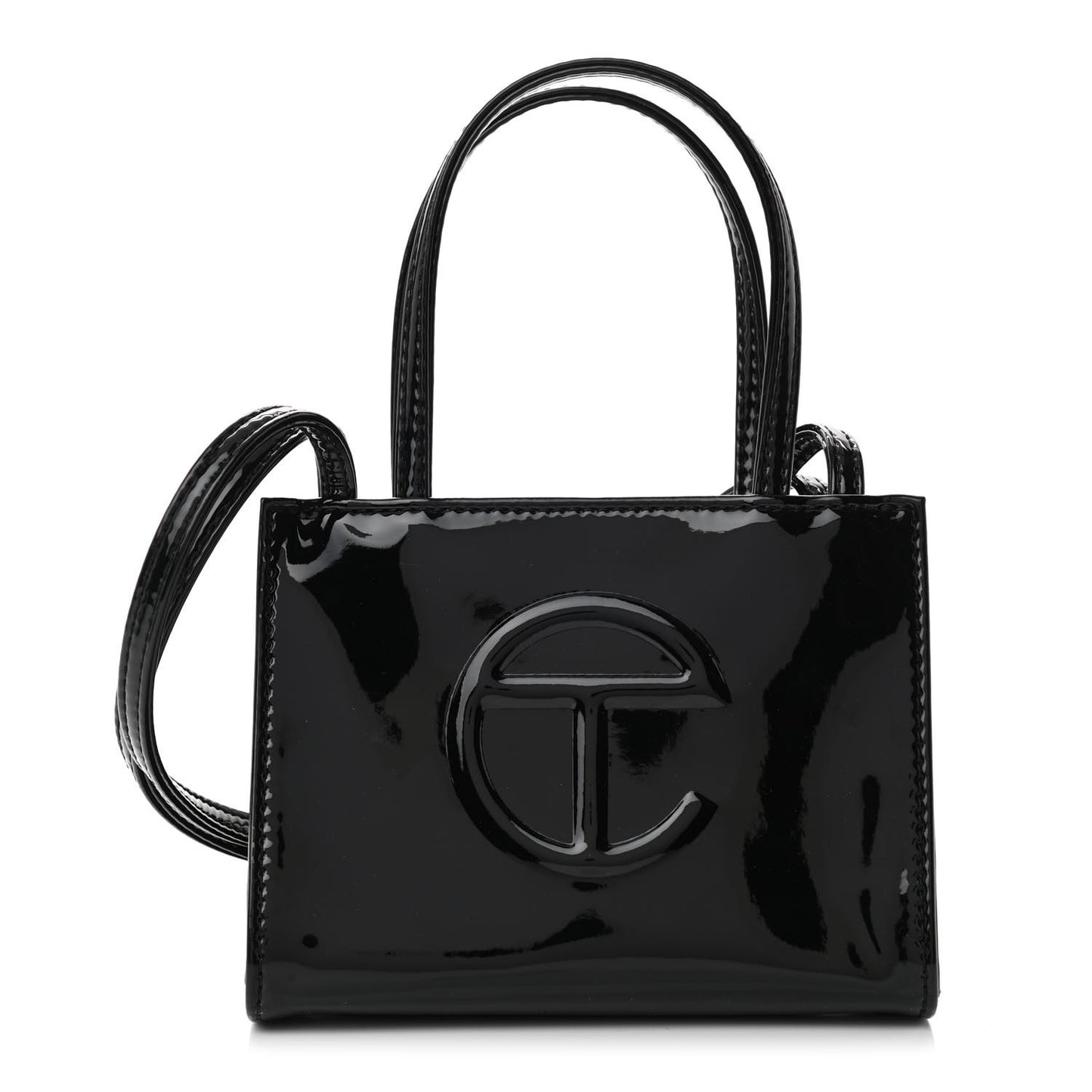 Patent Vegan Leather Small Shopping Bag Black