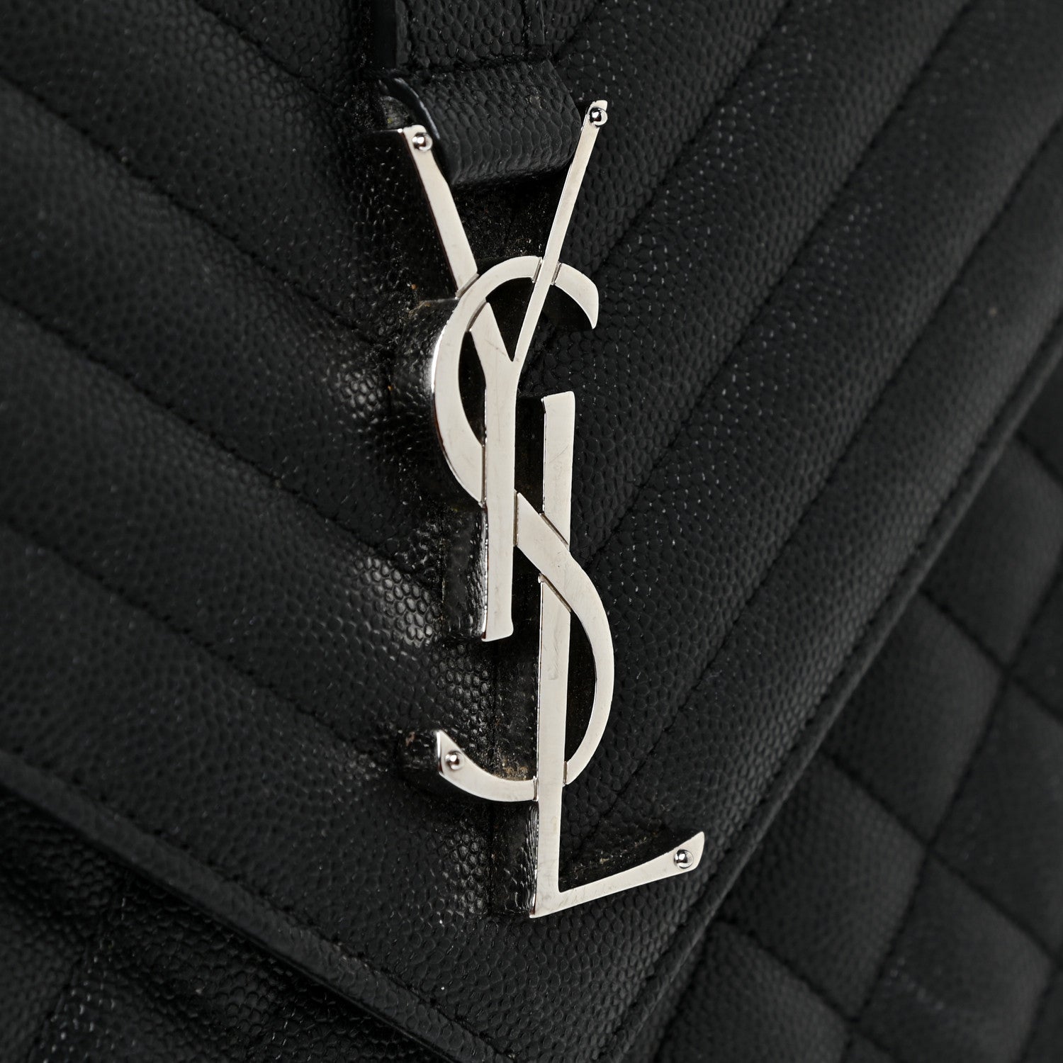 Saint Laurent Grain De Poudre Textured Mixed Matelasse Large Triquilt Monogram Satchel Black 31 of 31