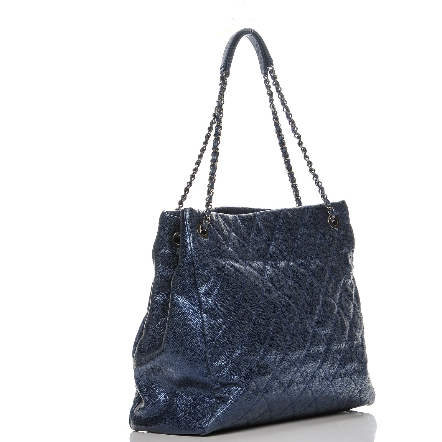 Chanel Iridescent Caviar Quilted Chic Tall Shopping Tote Navy 3 of 7