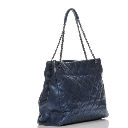 Chanel Iridescent Caviar Quilted Chic Tall Shopping Tote Navy 3 of 7