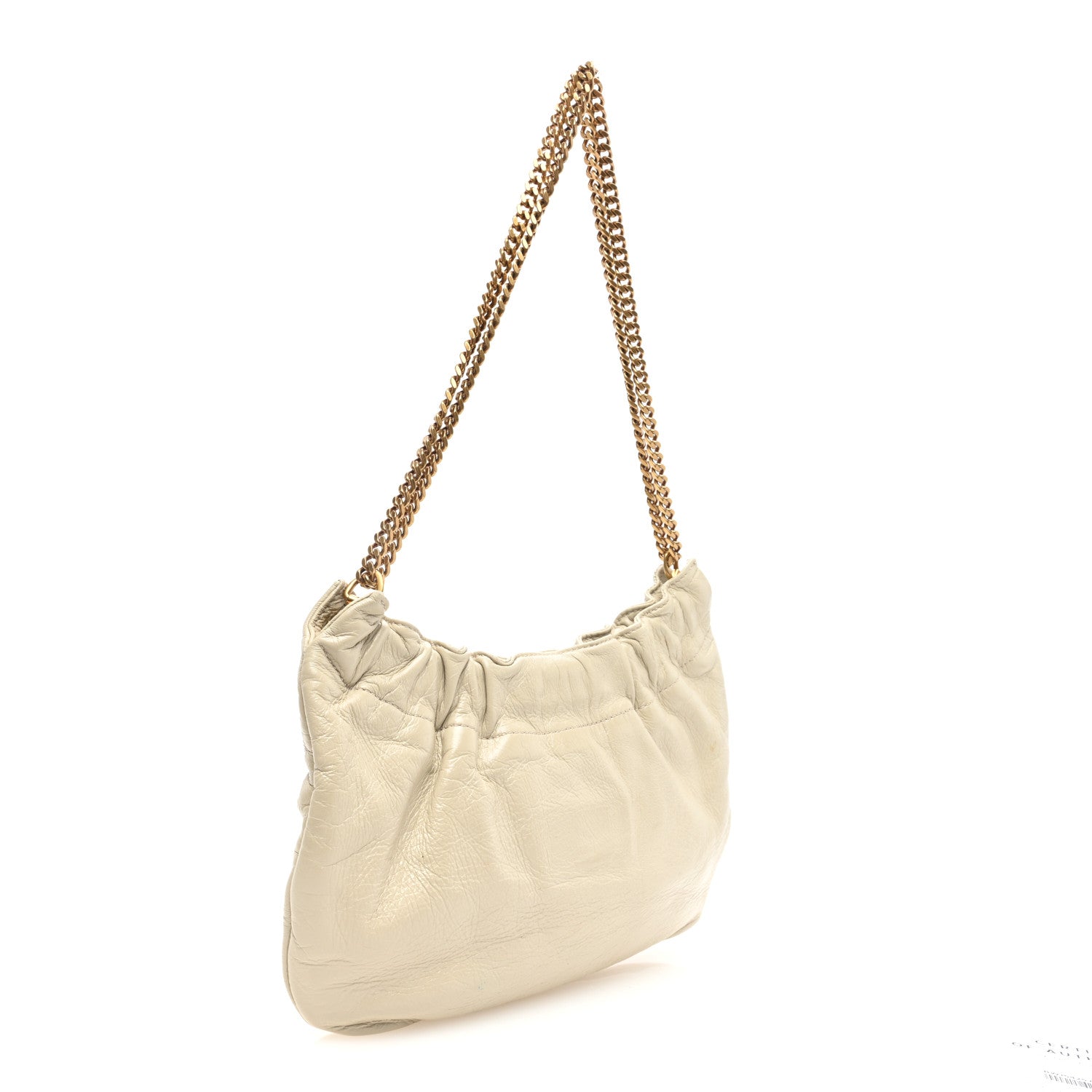 Saint Laurent Calfskin Pac Pac Ruched Hobo Winter White 3 of 10