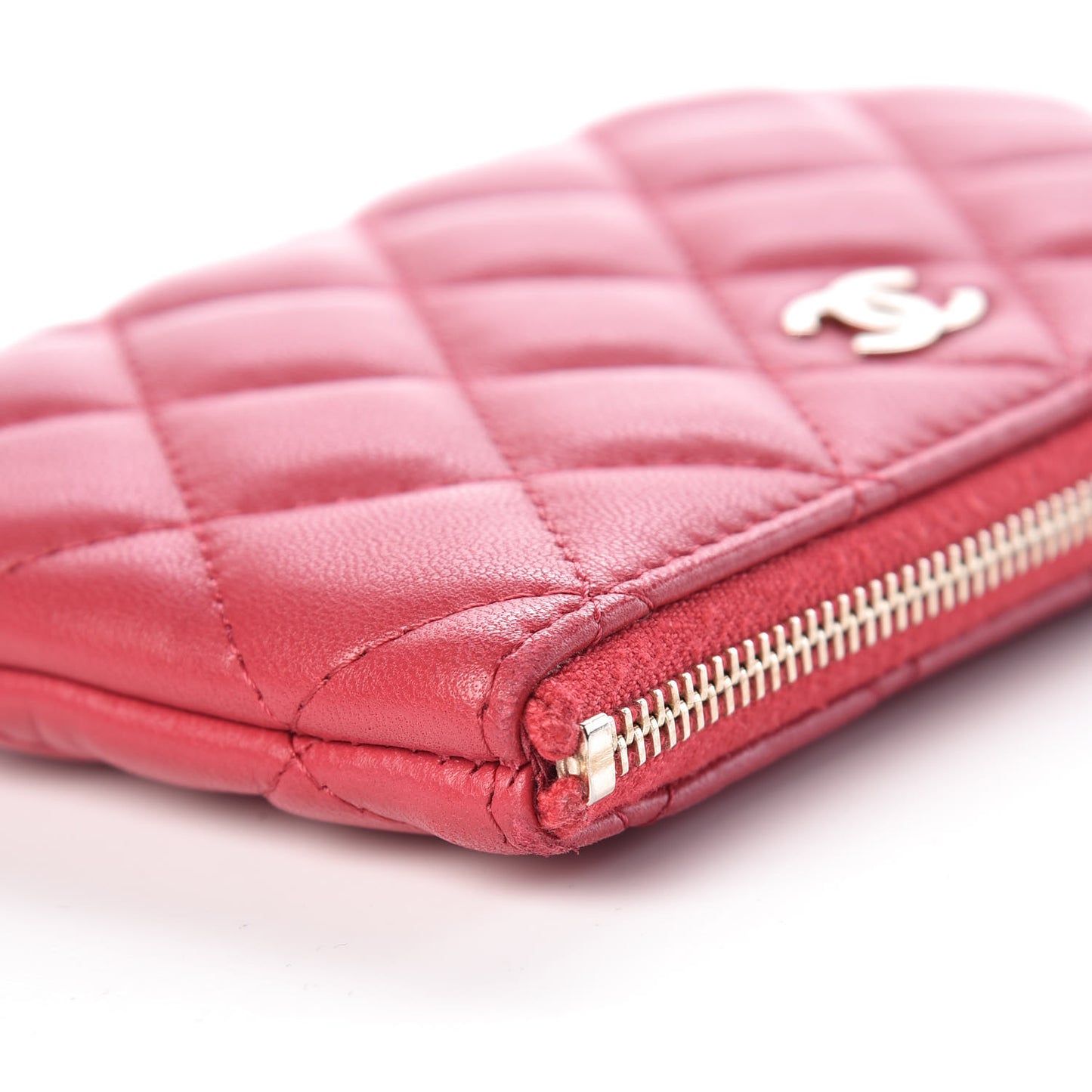 Lambskin Quilted Small Cosmetic Case Dark Pink