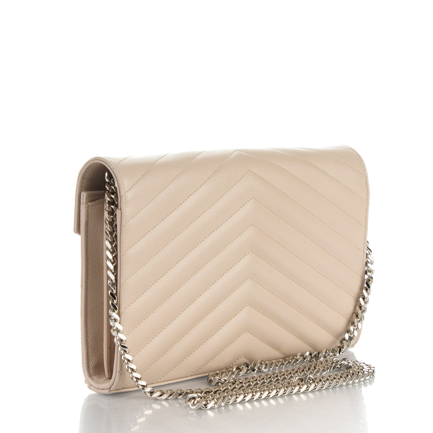 Grain De Poudre Matelasse Chevron Monogram Chain Wallet Nude Powder