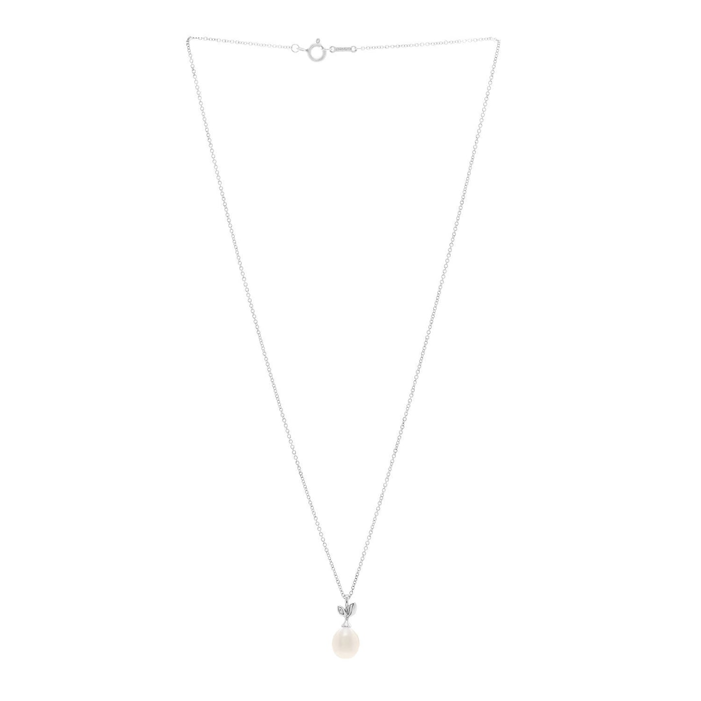 Sterling Silver Cultured Pearl Paloma Picasso Olive Leaf Drop Pendant Necklace