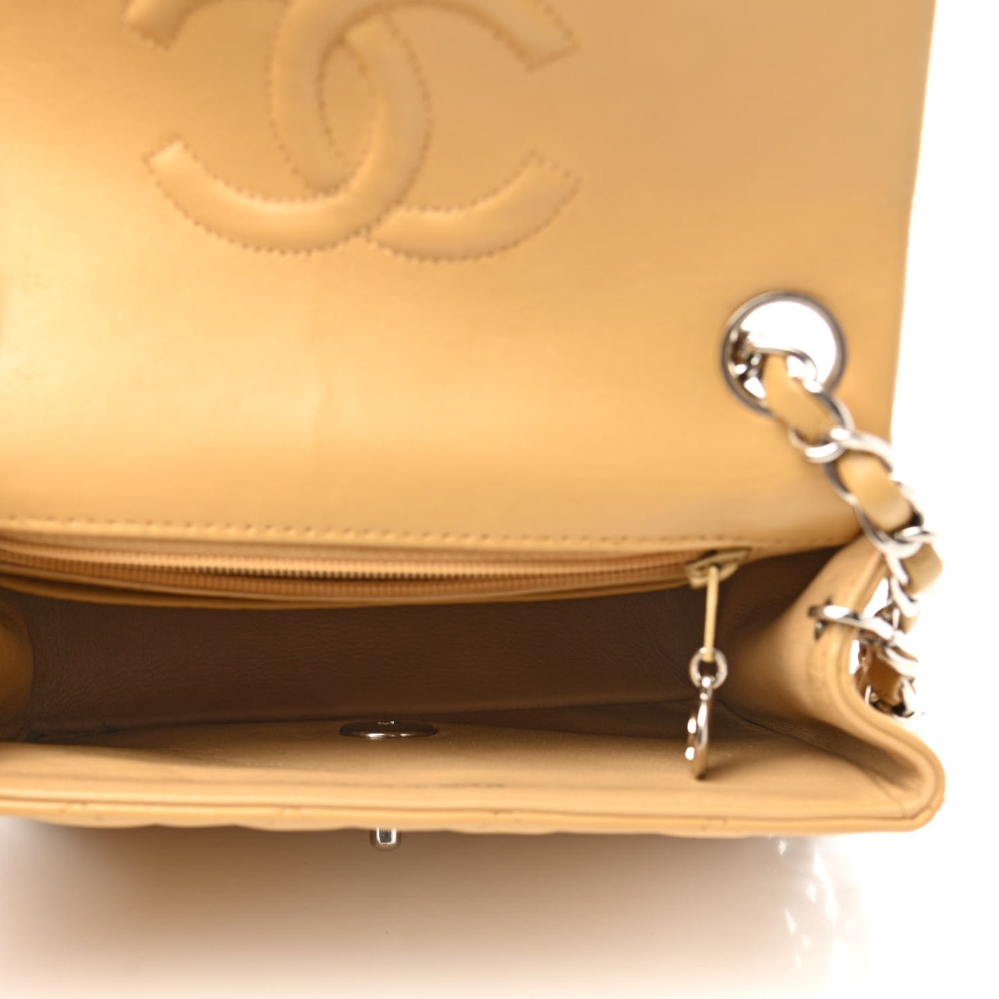 Lambskin Quilted Mini Square Flap Beige