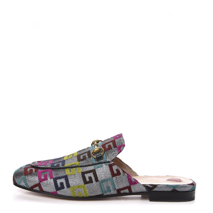 Gucci Velvet Lurex Square G Womens Princetown Slippers 38.5 Silver Multicolor 1 of 9