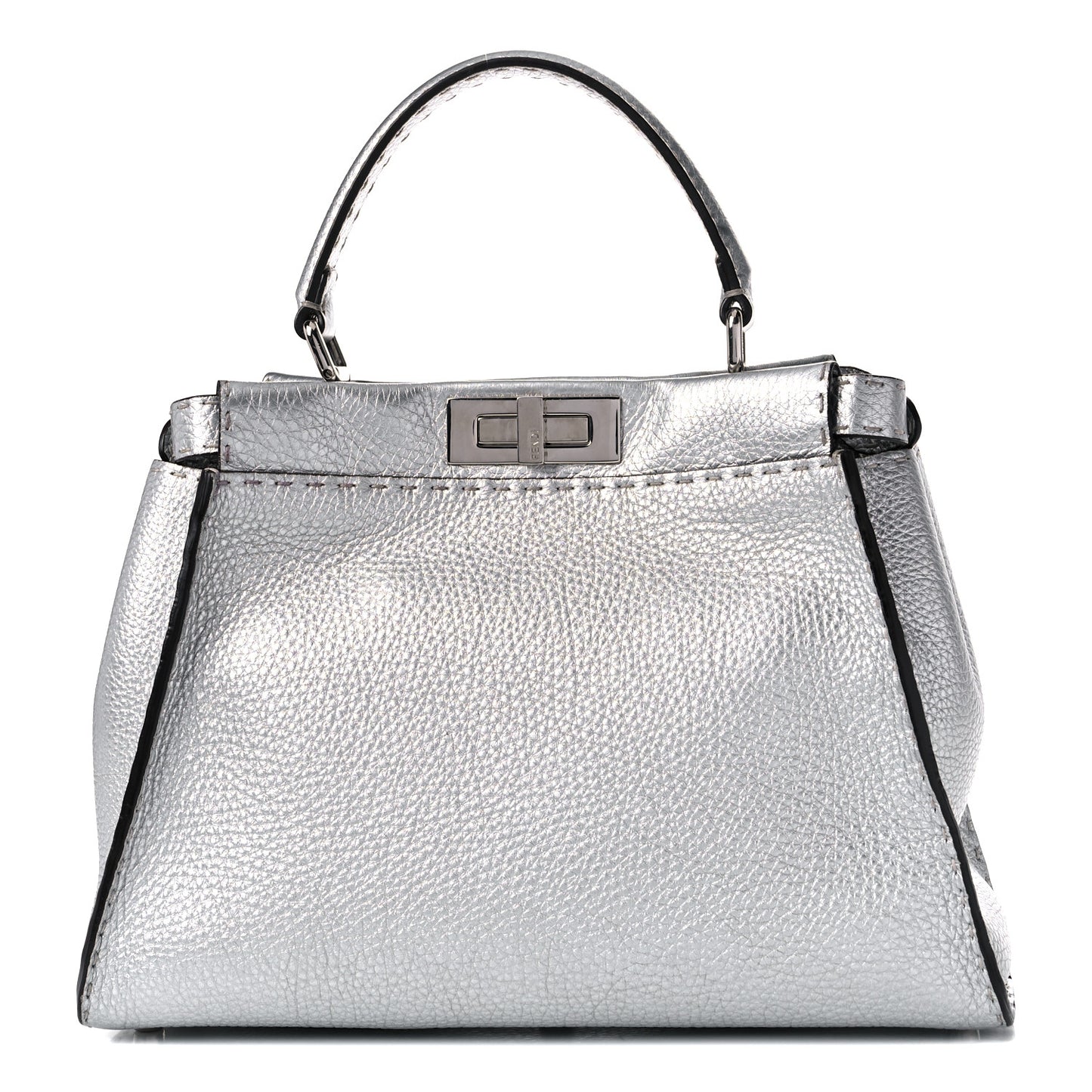 Cuoio Romano Lux Selleria Medium Peekaboo Iconic Satchel Argento