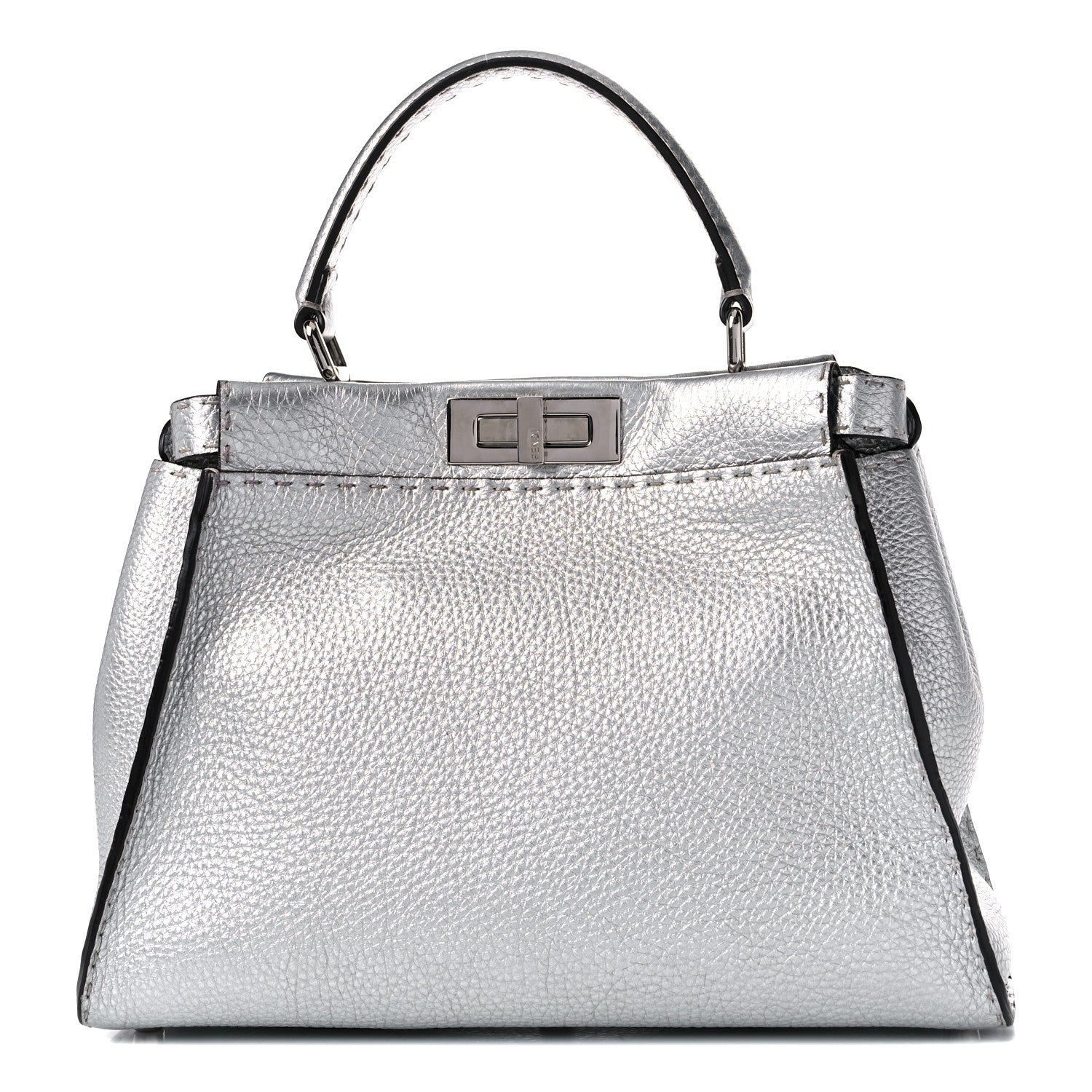 Fendi Cuoio Romano Lux Selleria Medium Peekaboo Iconic Satchel Argento 1 of 10