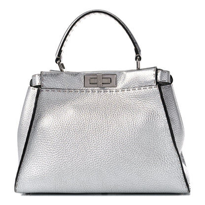 Fendi Cuoio Romano Lux Selleria Medium Peekaboo Iconic Satchel Argento 1 of 10